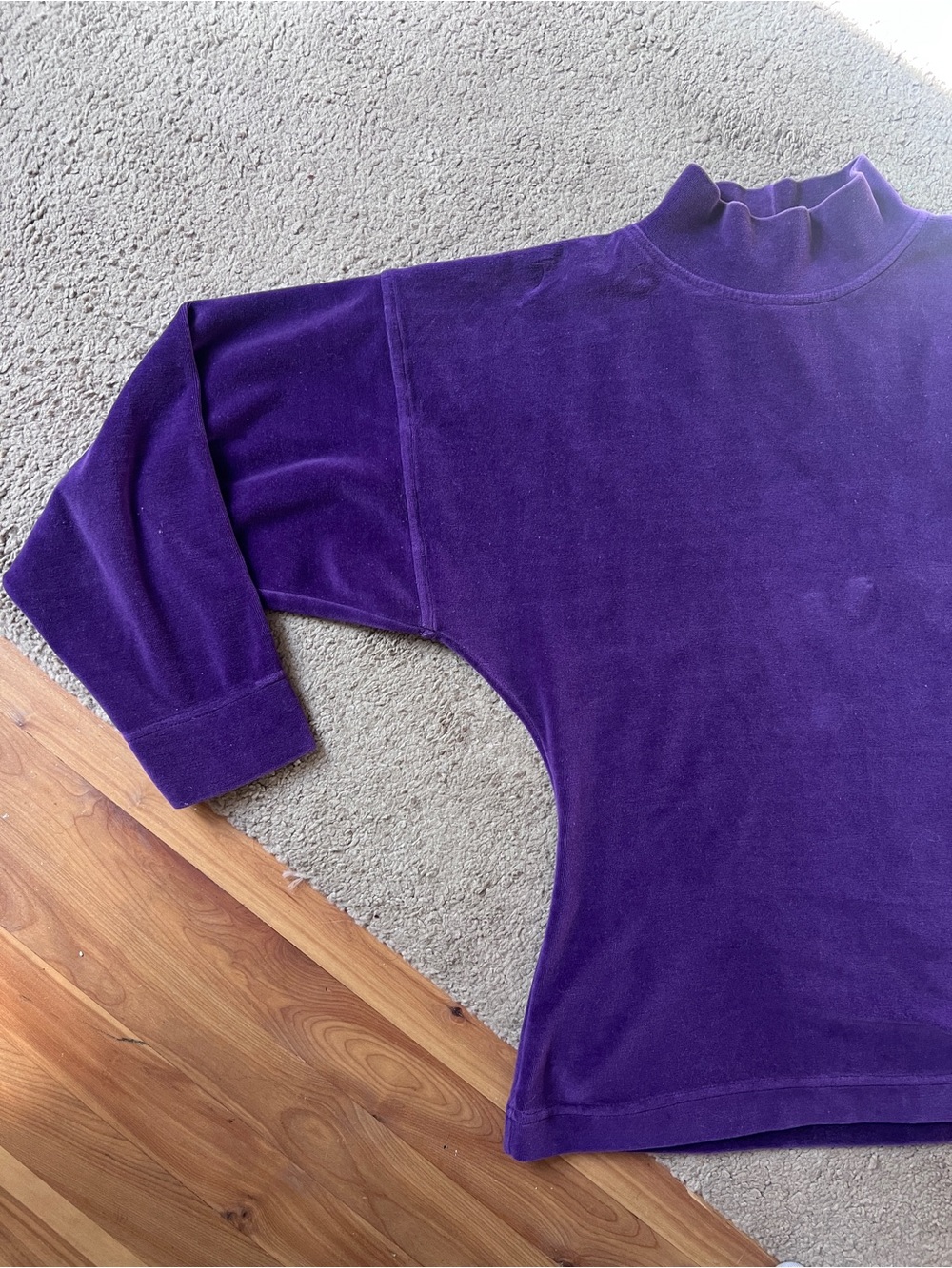 Vintage Perry Ellis Velvety Cozy Purple Ruffle Turtleneck Sweater